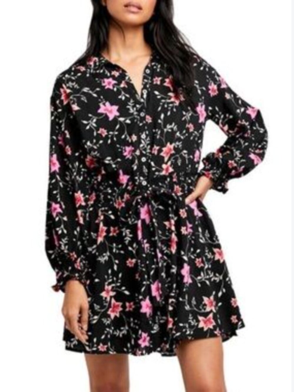 Free People Floral Lightweight Longsleeve Shirt Dress